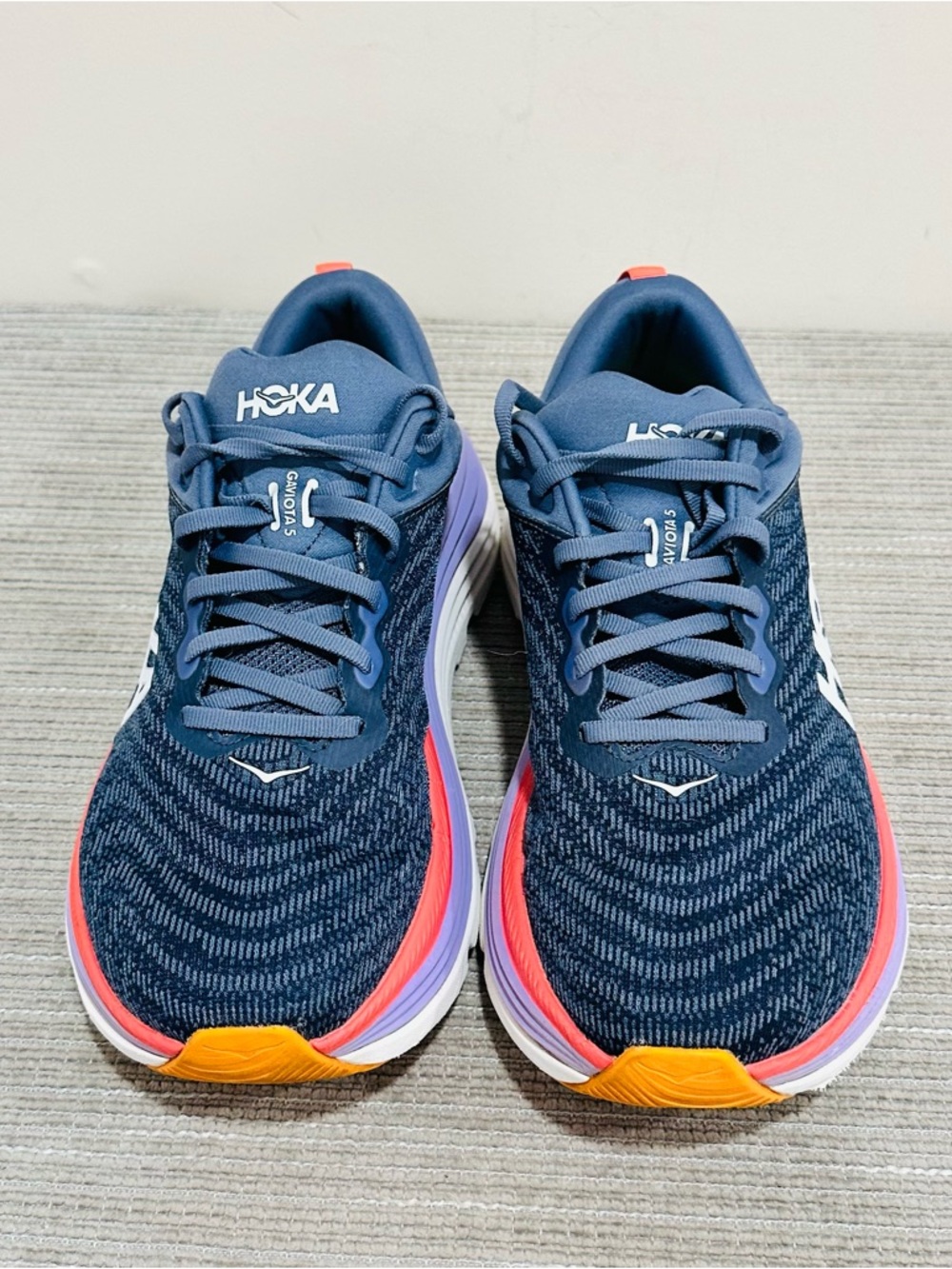Hoka Women's Navy Sneakers with Purple and Coral Accents - Picture 3 of 9